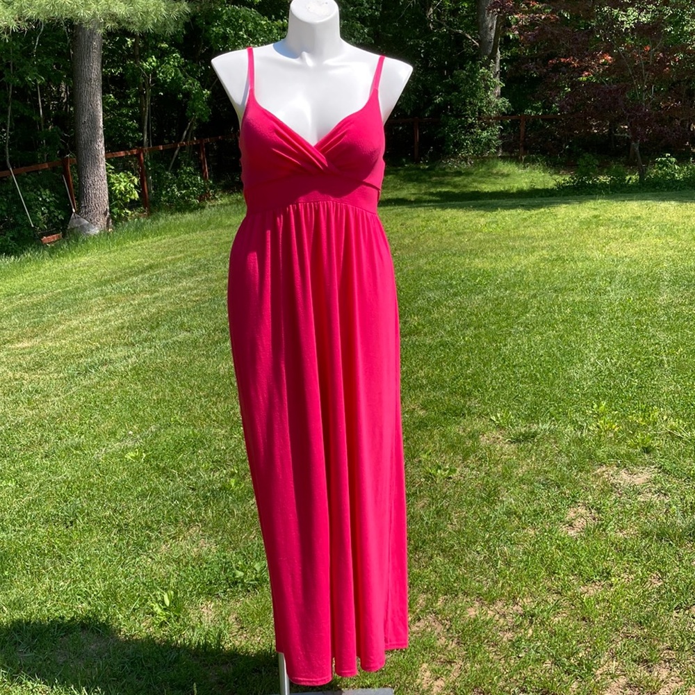Bright petal pink lined cut adjustable strap tie back maxi dress size XL
